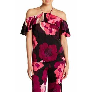 Trina Turk Womens Olan Cold Shoulder Top Laurel Floral Blouse Top Size XS $248